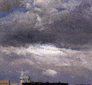 johann christian Claussen Dahl Cloud Study, Thunder Clouds over the Palace Tower at Dresden oil on canvas